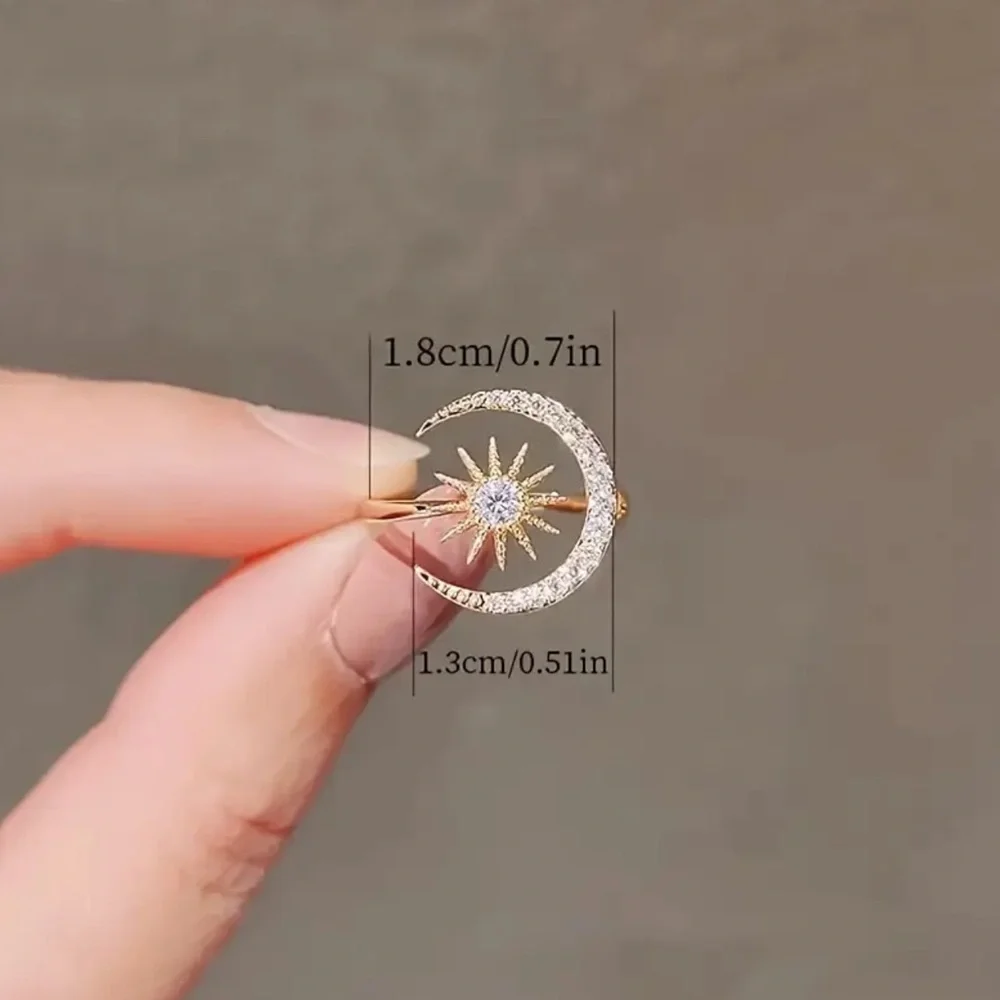 Adjustable Moon & Star Ring | Zinc Alloy Open Couple Ring with Rhinestones 🌙⭐️